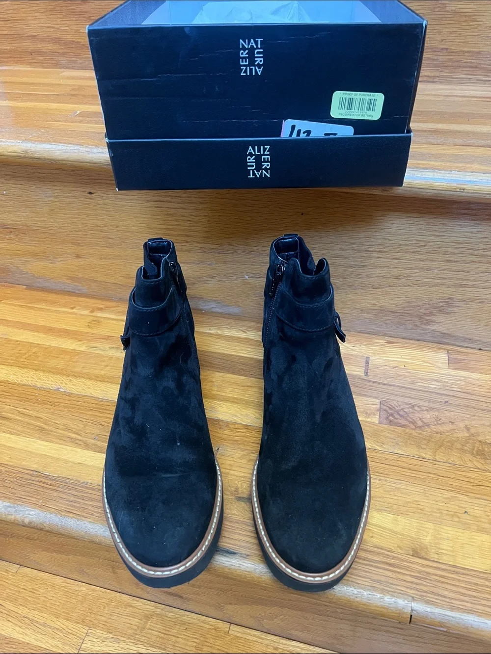 Naturalizer Black Suede Ankle Booties with Contrast Welt